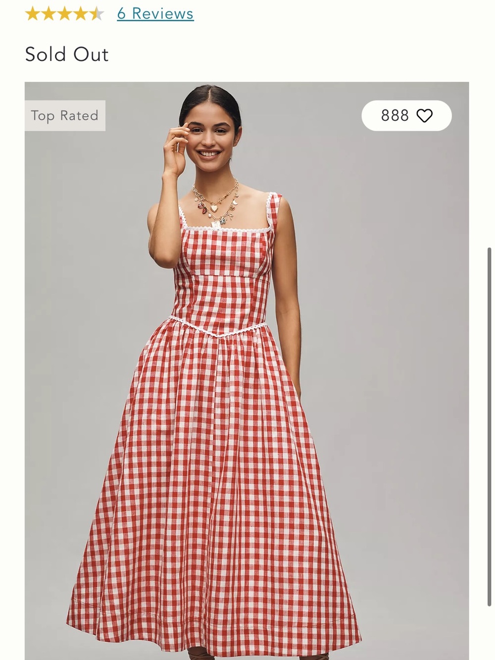 Red Gingham Square-Neck Maxi Dress - Picture 1 of 3